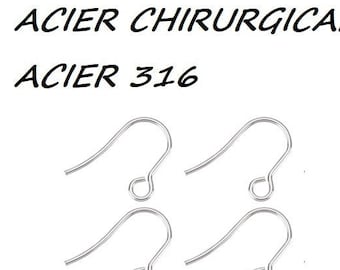 crochet acier inoxydable, boucle d'oreille,x10 paires ,  crochet oreille acier chirurgical, acier 316,