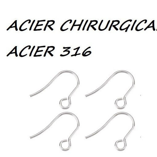 crochet acier inoxydable, boucle d'oreille,x10 paires ,  crochet oreille acier chirurgical, acier 316,