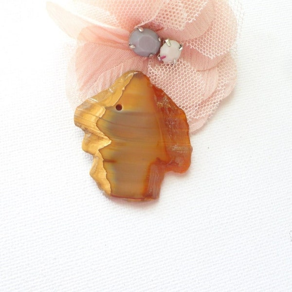 pendentif tranche d'agate, agate caramel, pierre bijoux, collier, kit, création,