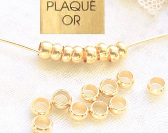 perle passant doré, plaqué or 18 KC, perle donut, perle séparateur, x 10, intercalaire,  ronde, 3 mm, grand trou, cordon,