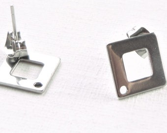 ear chip, stainless steel ear chip, square studs, silver stud, support for contemporary modern loop creation Stainless steel BO