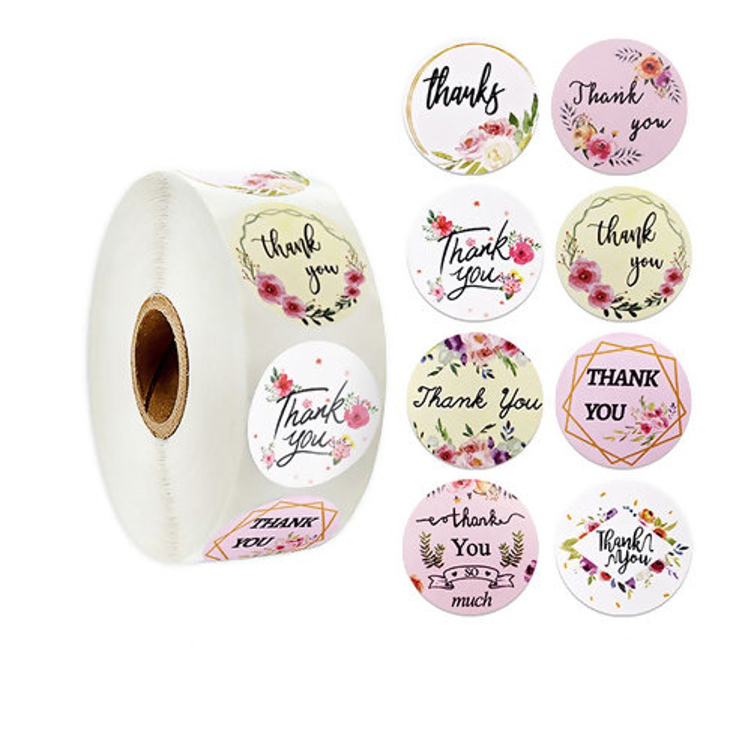 Round Gift Tag, Flower Tag, Thank You, Merci, Sticker, - Etsy