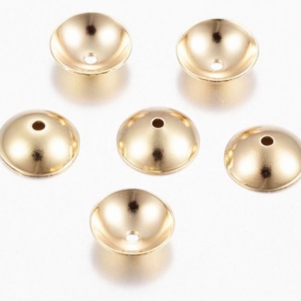 coupelle acier doré, calotte perle, finition perle, embout finition, apprêts or clair, apprêts acier, perle métal, apprêts, bijoux, matériel