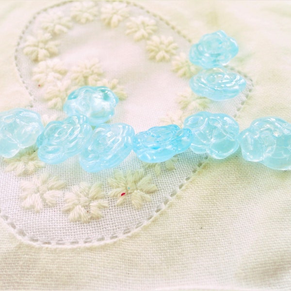 Perle fleur romantique, bleu turquoise, perle verre, verre travaillé, matériel, créatif, bijoux,