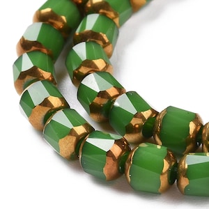 green boho glass bead fir, x 20, gold barrel bead, tube bead, faceted bead, diy jewelry,
