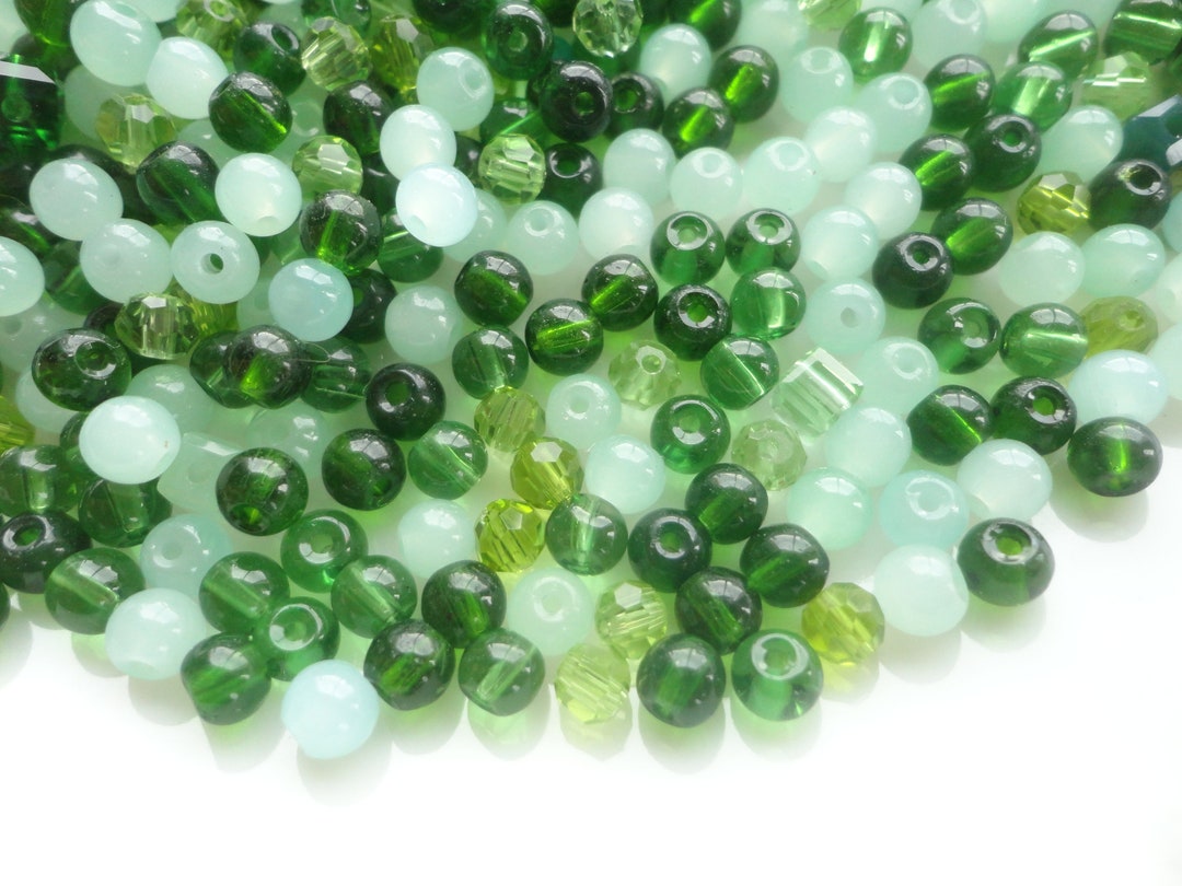 Glass Bead Mixed Lot Green Bead X50 Tiny Embroidery Bead Etsy