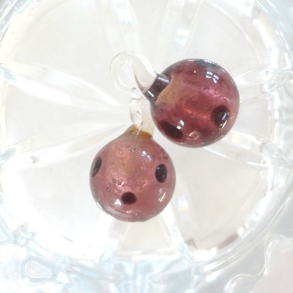 artisanal glass charm pendant, spun glass, glass bubble bead, x1, eggplant color, necklace, diy