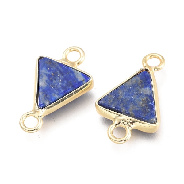 connecteur bijoux  en pierre, lapis lazulli, plaqué or 18 kc,  pierre triangle, perle intercalaire, perle intermédiate, pour bracelet,