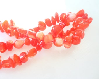 mother-of-pearl nugget, mother-of-pearl shell, natural pearl, coral red, 20 cm, marine jewelry, ethnic jewelry, shell, nugget, diy, pearl