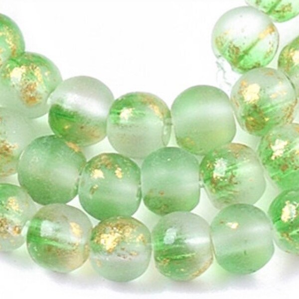 perle verre transparente, x40, perle ronde, vert kaki, verre doré, petit perle ronde, bi color, perle pouyr  bijoux,