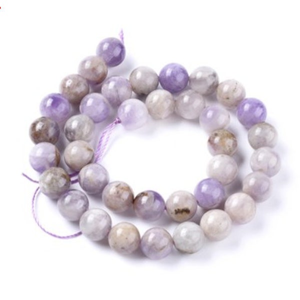 natural jade bead, lavender jade, undyed, x 10, round, 8 mm, jewelry, bracelet, necklace,