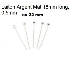 tige 18 mm laiton argenté, bases bijoux, apprêts bijoux argent, x 50, clou, aiguille, tige  22 mm,