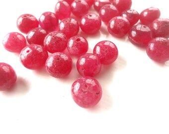 rubis naturel rose, perle loulioer, perle abacus, rose fuchsia, x 10, 10 mm, pierre corindon rose,