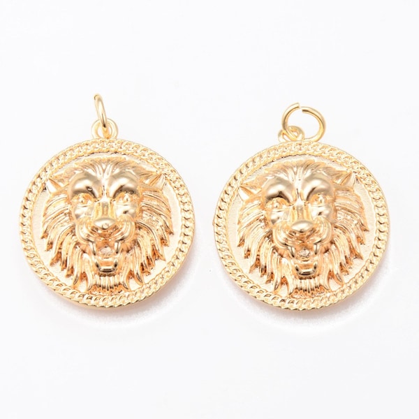 pendentif tête de lion or, rempli d'or, plaqué or 18 kc, léo, collier, cadeau, bijou, doré