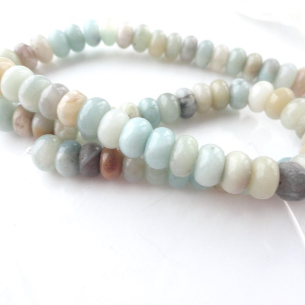 natural amazonite rondelle bead, 8 x 5 mm, 10 beads, stone for bracelet, saucer bead, natural blue stone,