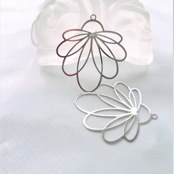 estampe fleur argent, estampe florale, connecteur bijoux, boucle d'oreille, x 2, apprêts, bijoux