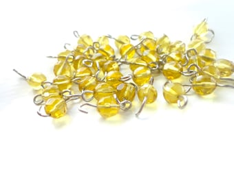 faceted canary yellow glass connector, stainless steel stem, x 20, spacer bead, link bead, round faceted glass bead 6 mm, vntagei