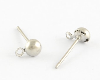 clou d'oreille argent, puce oreille, x10, 5 paires, acier inoxydable, boule acier, création, bijoux, fantaisie