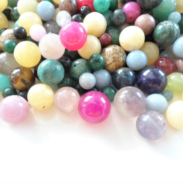 perle ronde pierre, lot mixte, perle en vrac, déstockage, bijoux, diy