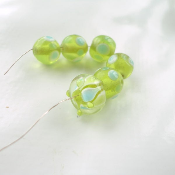 blown glass bead, artisanal bead, 6x, lot of spun glass bead, lampwork bead, lampwork bead;