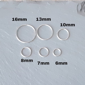 Thin Huggie Hoop Earrings in Silver Filled, 4mm to 16mm Continuous Hoops, Men, Women, Daith, Tragus, Helix, Earlobe, Nose ring, 20g 18g Wire