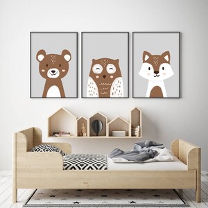Lot De 3 Affiches Animaux Forêt Pour Chambre Bébé - Renard, Biche, écureuil - 30x40 Cm Chacune - Déco Jungle, Enfant Fille Ou Garçon