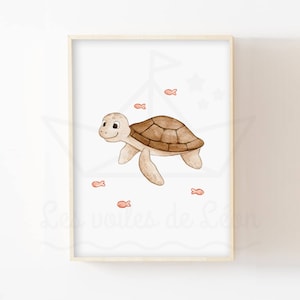 Póster de acuarela de tortuga bebé, decoración de pared de dormitorio infantil de 30x40cm, póster de animales marinos, pez marino, idea de regalo de nacimiento para recién nacido