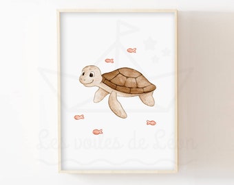 Watercolor Poster Turtle Baby 30x40cm Wall Decoration Bedroom Child Poster Marine Animals Sea Fish Gift Idea Newborn Birth