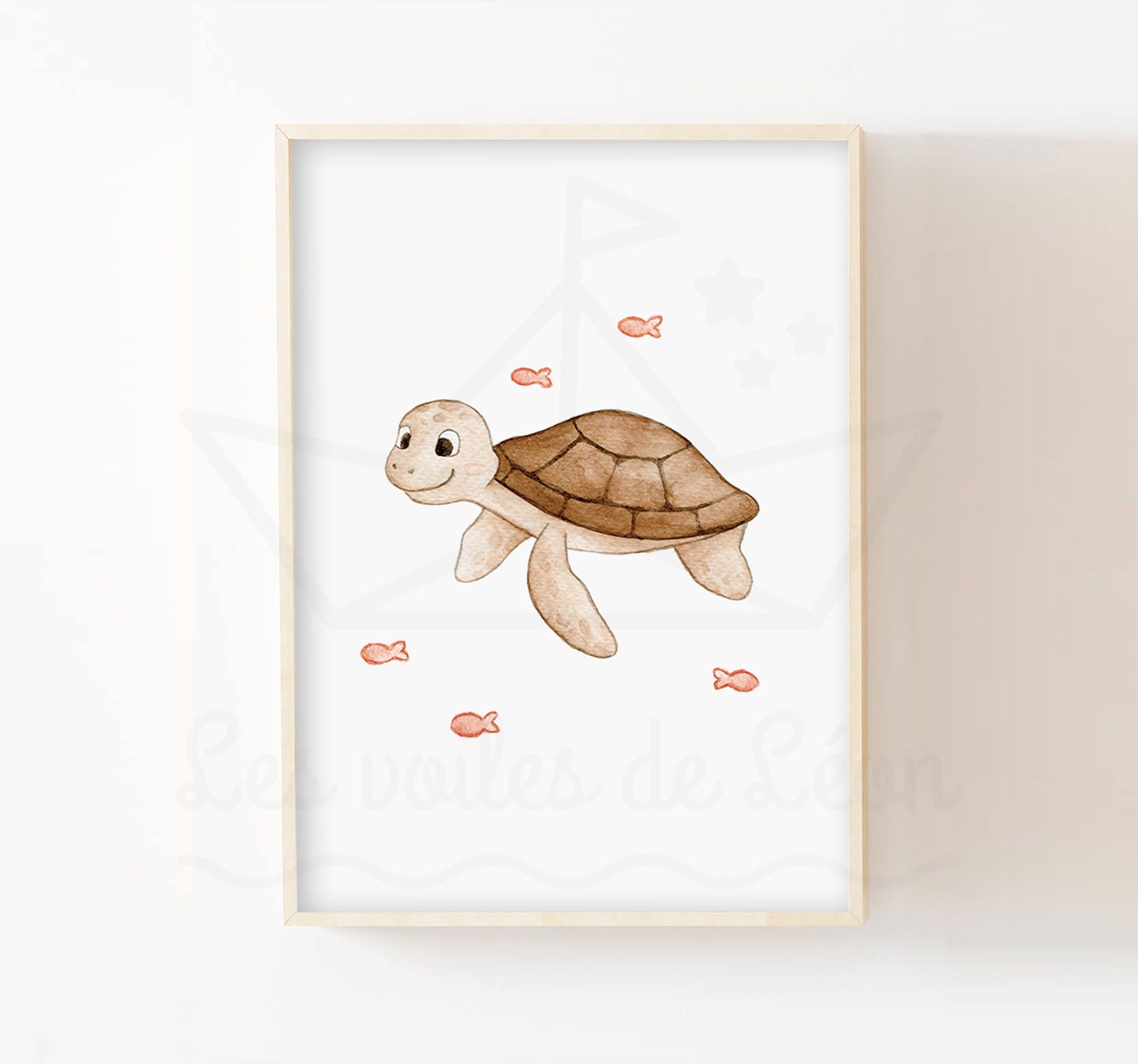 Affiche Aquarelle Tortue Bébé 30x40cm Décoration Murale Chambre Enfant Poster Animaux Marin Mer Pois