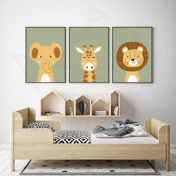 3 Affiches Personnalisée Enfant Animaux Poster Safari Lion