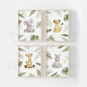 Conjunto de carteles de bebé de la jungla A4 (21x29,7 cm) O 13x18 cm animales de acuarela sabana elefante león jirafa hipopótamo carteles habitación infantil safari