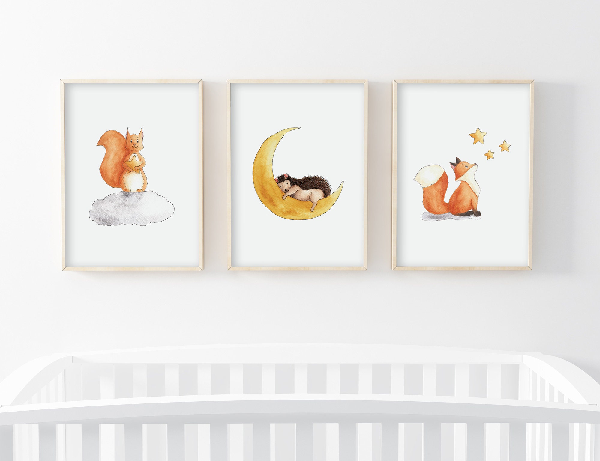 Lot 3 Affiches Enfant A4/13x18, Renard, Hérisson, Écureuil, Dans Les Étoiles, Décoration Chambre Enf