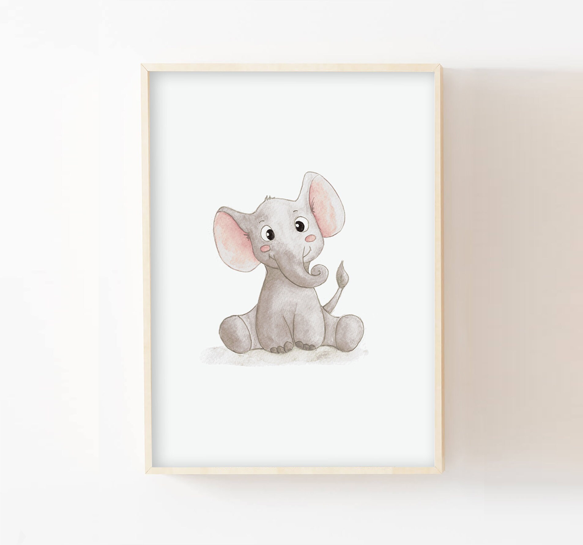 Affiche Bébé Éléphant 30x40cm Aquarelle Idée Cadeau Naissance Décoration Murale Chambre Safari Poste