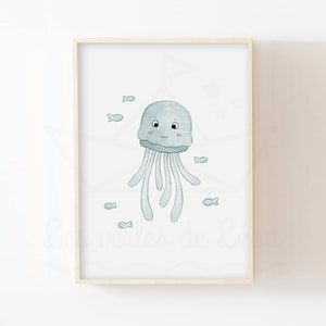 Cartel infantil medusas 30x40cm cartel acuarela animales marinos decoración pared mar habitación bebé idea regalo recién nacido