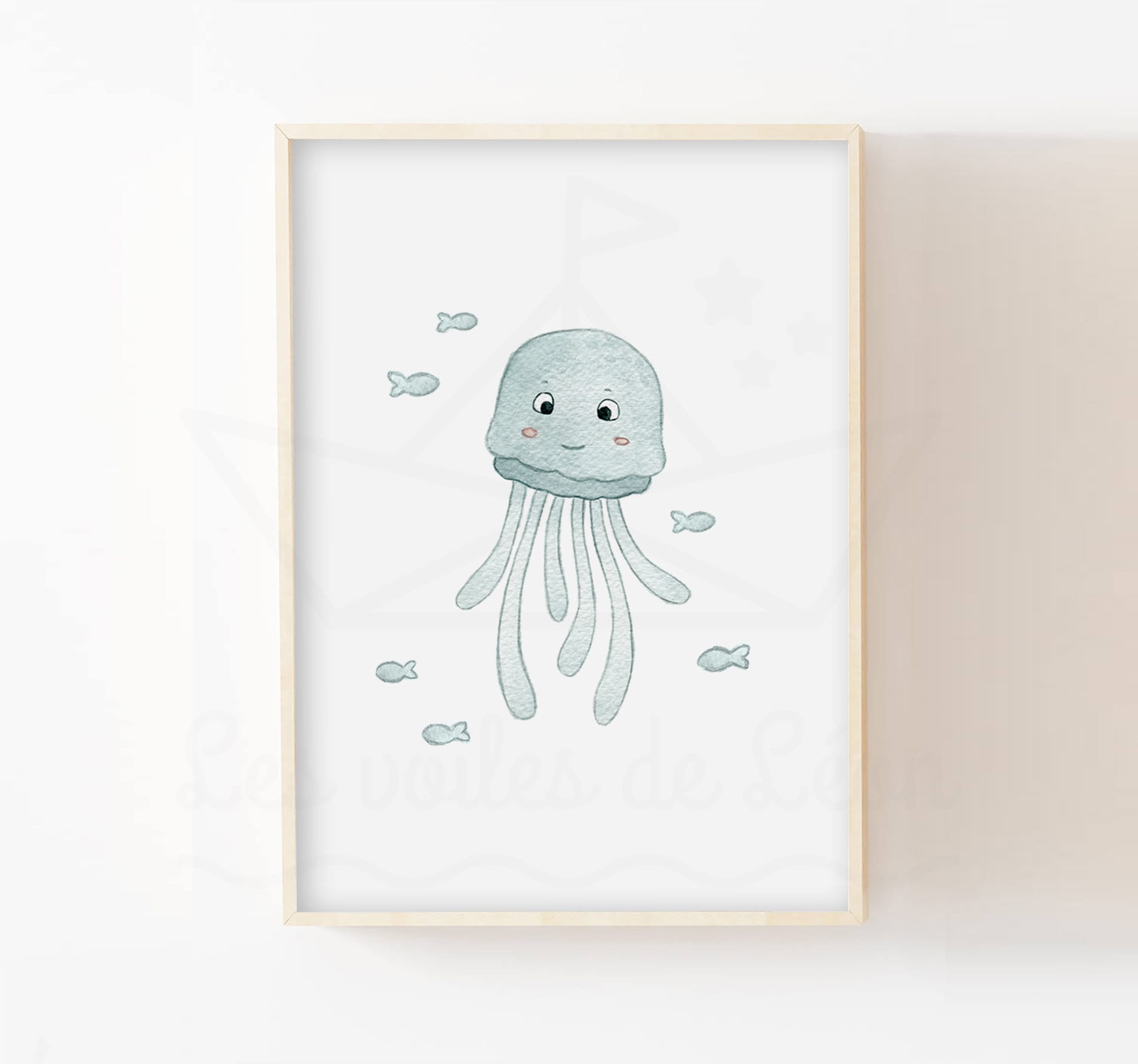 Affiche Enfant, 30x40cm, Aquarelle Méduse, Décoration Murale Chambre Bébé, Poster Animaux Marin, Mer