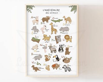 Children's alphabet animal wall decoration baby room educational poster gift idea for newborn