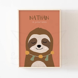 Póster personalizado boho perezoso 30x40cm decoración de pared habitación de bebé cartel mixto nombre boho idea de regalo nacimiento verde terracota