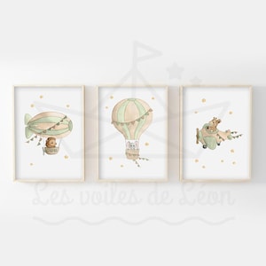 Lotto acquerelli bambini veicoli 30x40cm trio cielo stelle decorazione da parete cameretta bambini poster animali safari leone giraffa elefante