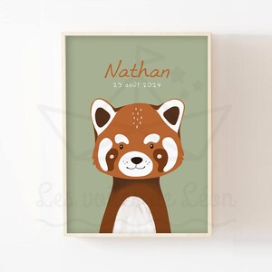 Póster de bebé panda rojo de 30 x 40 cm, decoración de pared personalizada, nombre del niño, idea de regalo de animal asiático para niña o niño de nacimiento mixto