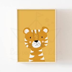 Decoración de pared de tigre A4 (21 x 29,7 cm) O 13 x 18 cm Póster con nombre personalizado Póster de animales de la jungla de safari Idea de regalo de nacimiento de bebé