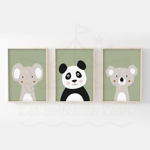 Lote de 3 carteles infantiles de la selva 30x40 elefante panda koala decoración de pared habitación de bebé safari sabana carteles de animales regalo de nacimiento