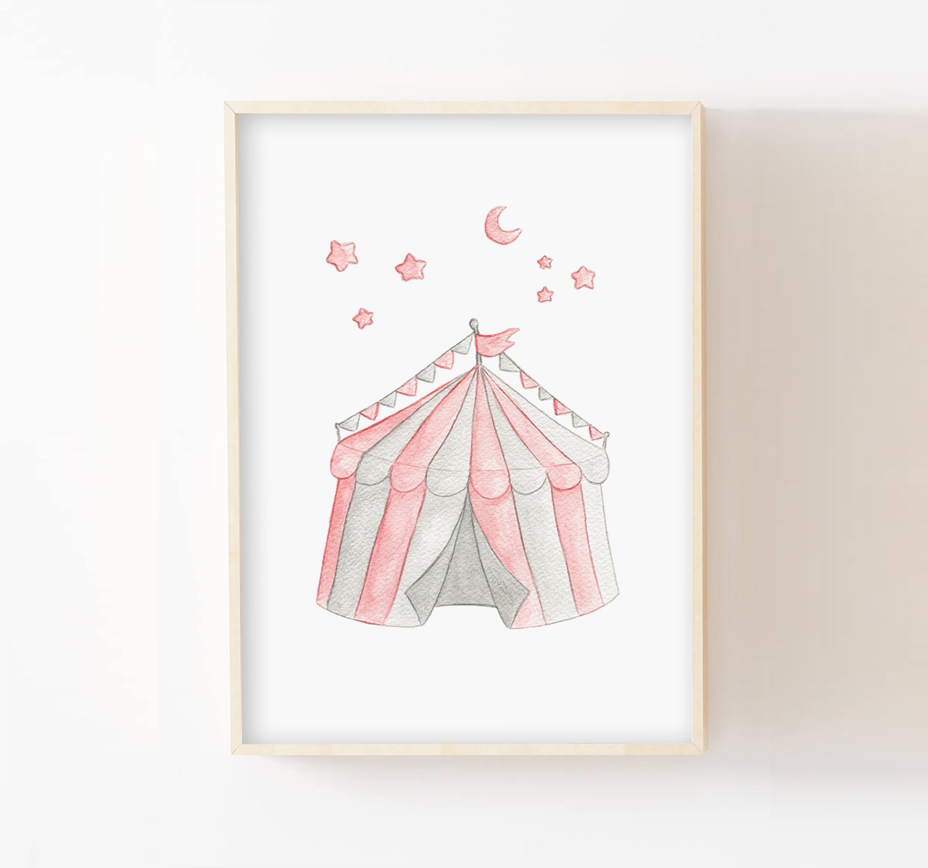Poster Chambre Bébé Cirque 30x40cm, Décoration Murale Enfant Chapiteau, Illustration Aquarelle, Post