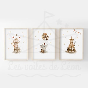 Set Zirkus Aquarell Poster 30x40cm Wanddeko fürs Kinderzimmer Tierposter für Babys Geschenkidee zur Geburt Natur