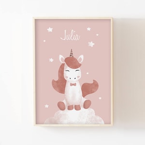 Póster infantil de unicornio A4/13x18cm, decoración de habitación de bebé, póster de pared de cuento de hadas, niña, nube, estrellas, idea de regalo de nacimiento