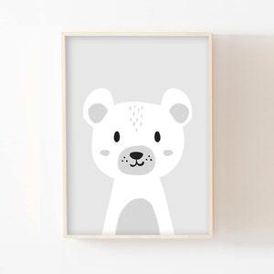 Póster con nombre para dormitorio infantil, tamaño A4/13 x 18, decoración de pared para bebé, recién nacido, niña o niño, póster de oso, animales polares