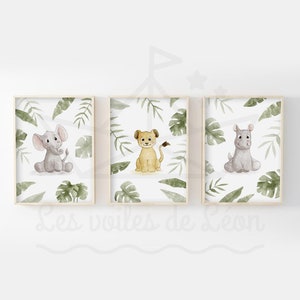 Conjunto de carteles de bebé de la jungla A4 (21x29,7cm) O 13x18cm animales de acuarela sabana hipopótamo león elefante decoración habitación infantil safari