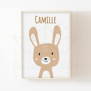 Rabbit child poster 30x40 (29.7x42cm), birth gift idea, baby room, animal wall poster, beige poster