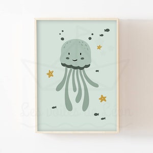 Poster Qualle A4 (21x29,7cm) oder 13x18cm Kinderzimmer Dekoration Baby Geburt Geschenk Poster Tiere Meer Ozean