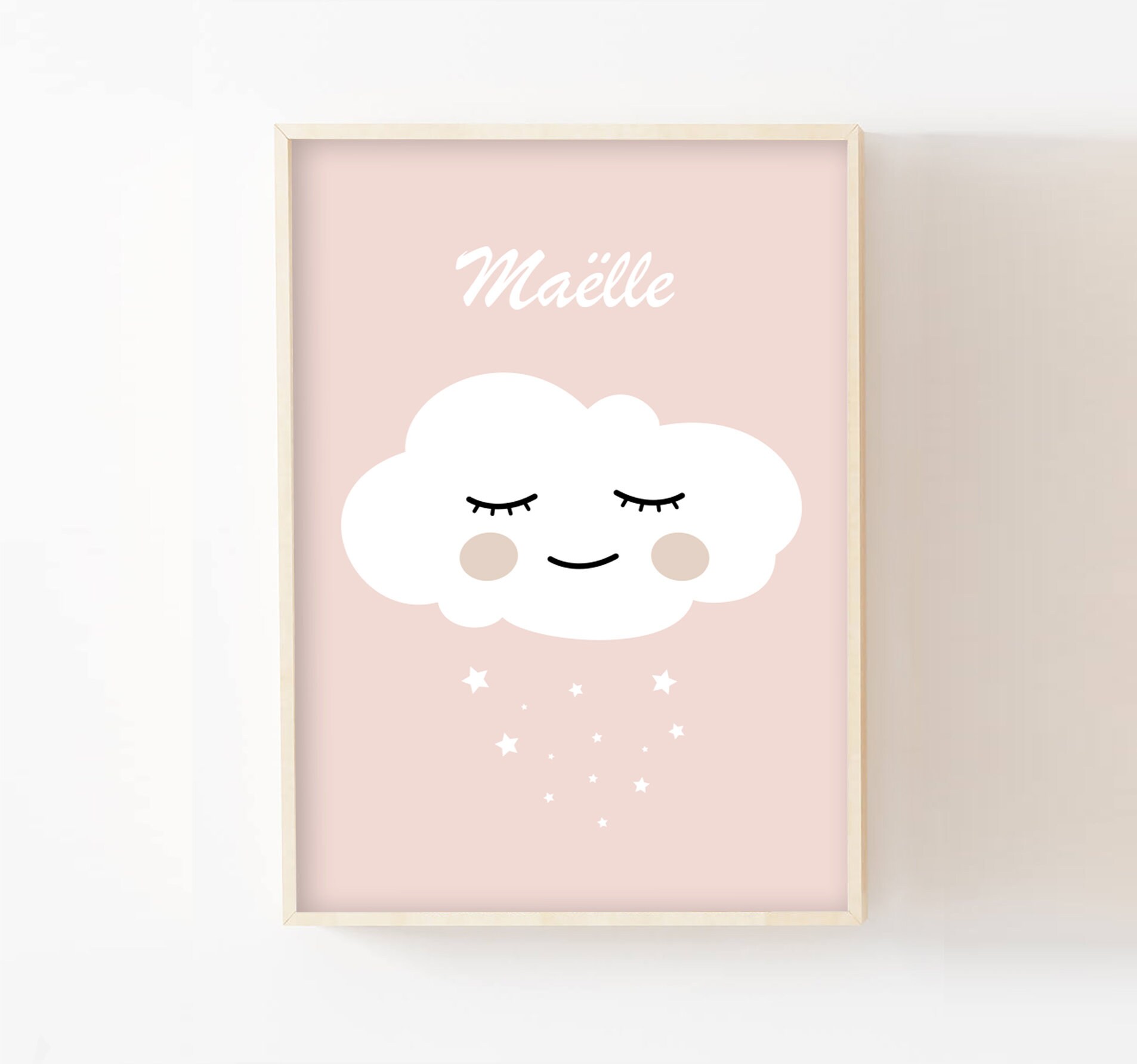 Affiche Chambre Bébé Prénom à Personnaliser 30x40 Nuage, Étoiles, Cadeau Naissance Chambre, Fille, P