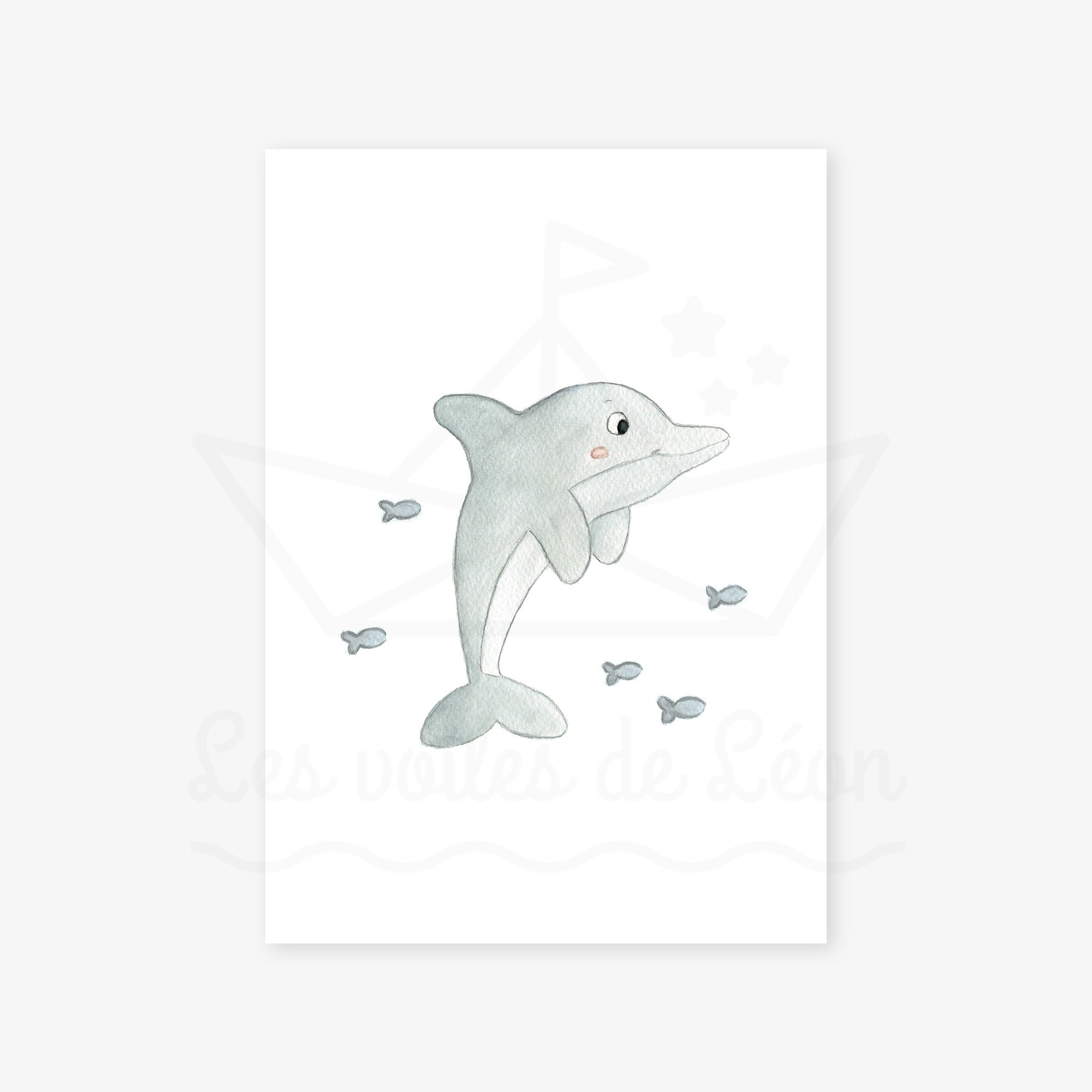 Poster Dauphin Enfant 30x40cm, Décoration Chambre Bébé, Aquarelle Marine, Océan, Mer, Impression Mur